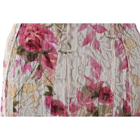 Vintage 90s Sheer Floral Dress Lace Sweeping CottageCore Festival Cream Pink Max - Picture 4 of 9